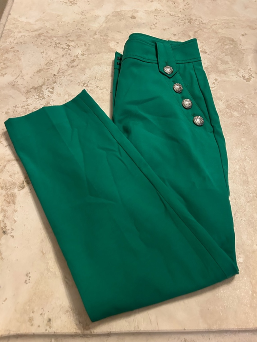 White House Black Market Green Women’s  Dress Pants with Silver Buttons - Picture 3 of 7